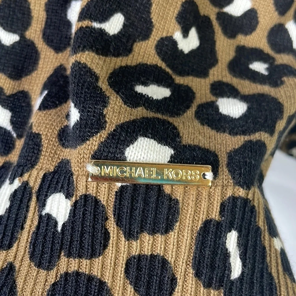 Michael Kors animal print, brown black white sweater, distressed reversible